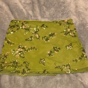 Green Sequin Embellished Skirt